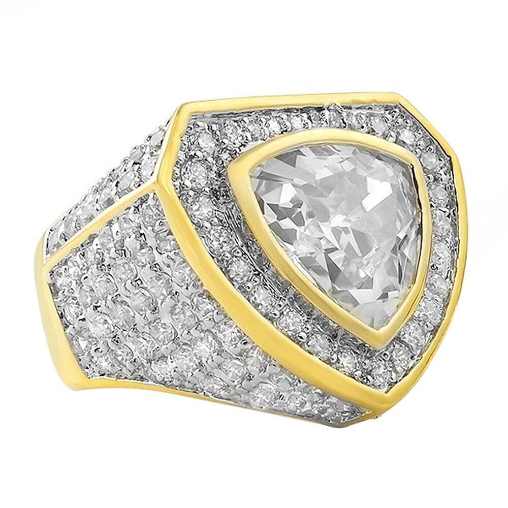GOLD .925 STERLING SILVER TRILLION CZ BLING RING